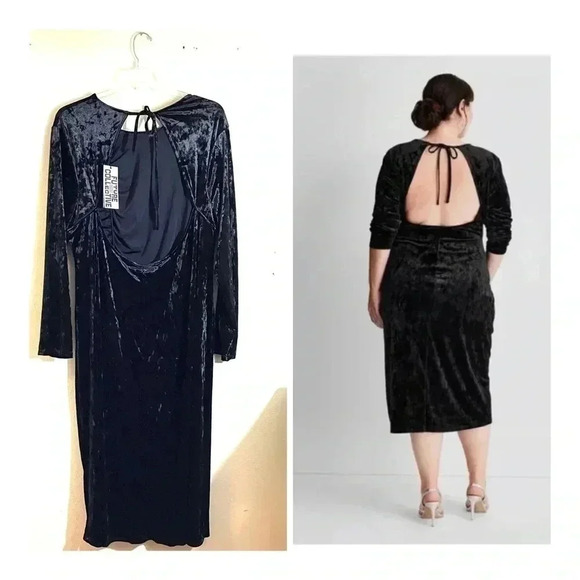 Future Collective Women Plus 4X Black Velour Party Dress Ruched Open Back NEW - Picture 2 of 9